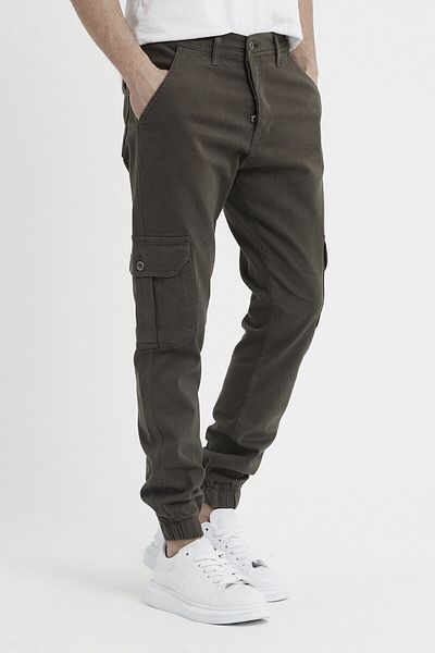 DAMGA JEANS Men's Elastic Leg High Waist Khaki Cargo Pocket Trousers