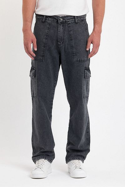 DAMGA JEANS Pantaloni negri largi pentru bărbați - sezonieri, bumbac, buzunar cargo