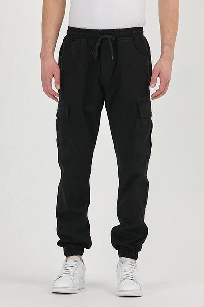 DAMGA JEANS Men's Elastic Stretchy Cargo Pocket Black Jogger Pants