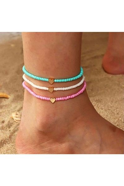 Atelier Çağla 3-Piece Colorful Heart Anklet