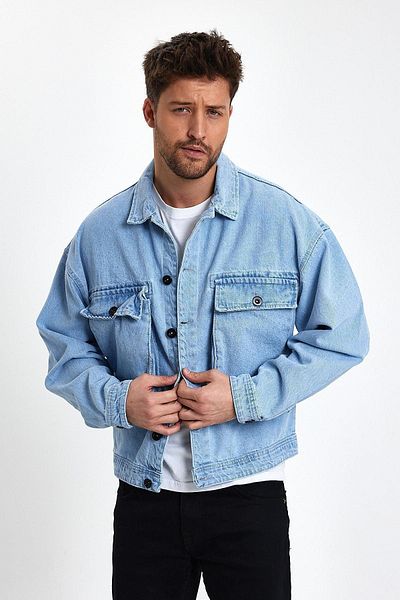 DAMGA JEANS Unisex Streetwear Jeans Oversize Καθημερινό Άνετο Τζιν Μπουφάν Ice Blue