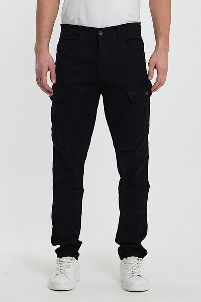 DAMGA JEANS Ανδρικό φαρδύ βαμβακερό ελαστικό μαύρο παντελόνι Cargo Pocket