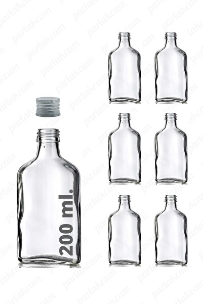 parlakcam زجاجة قهوة باردة سعة 200 مل مع غطاء فضي مانع للتسرب، زجاجة مسطحة زجاجية مناسبة للأطعمة السائلة (6 قطع)