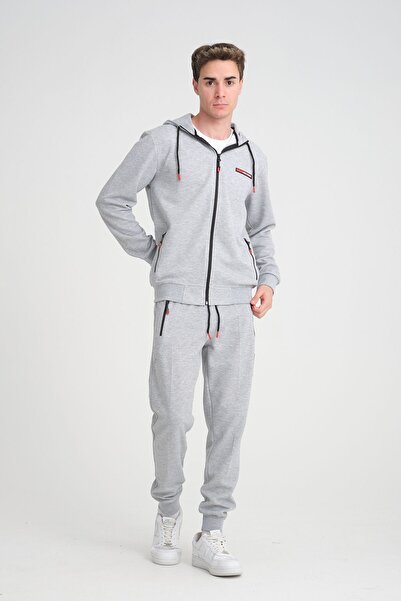 İng drop Erkek Yumuşacık Kumaşlı Kapşonlu Fermuarlı Nakışlı Giri Eşofman Takımı