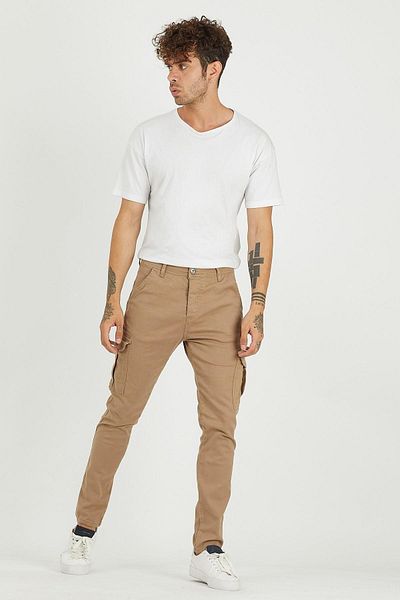 DAMGA JEANS Мъжки ежедневни панталони с карго джобове от 2 части, цвят камила