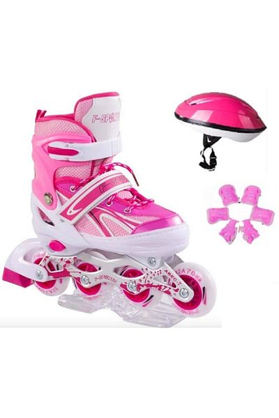 FORSACE Metal Lighted Adjustable Roller Skates Pink Set