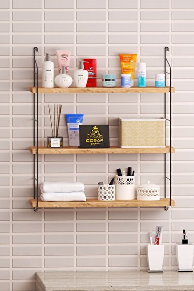 Cosargroup Duvar Rafı Banyo Rafı 3 Katlı Banyo Rafı Kitaplık Ünite Ahşap Raf Kitap Rafı Banyo Mutfak Rafı