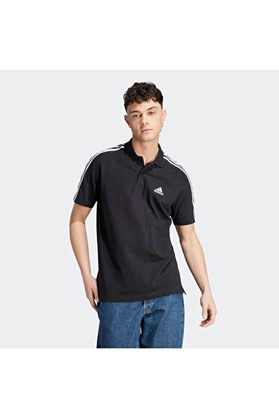 adidas 3 Stripes Pique Men's Black Polo T-Shirt