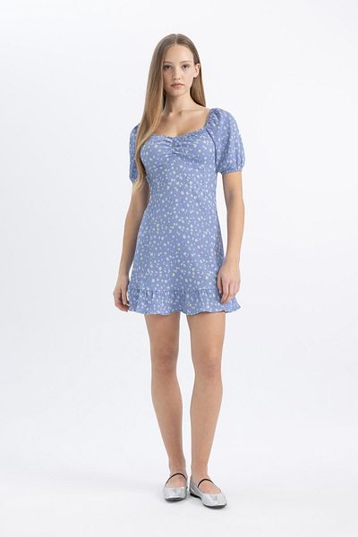 DeFacto Rochie mini cu mânecă scurtă, cu model, în formă de A, C1770ax24sp