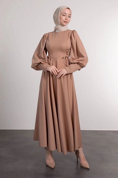 ENKA BUTİK Waist Two Side Length Lace up Hijab Dress
