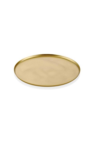 LUKREA Brass Handmade Serving Tray Plain Round Serving Tray 25 Cm London Large Size