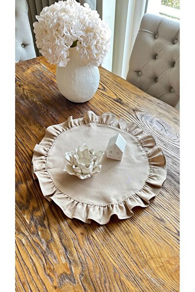 Decamor home Cotton Carefree Beige Round Ruffled Decorative Coverlet