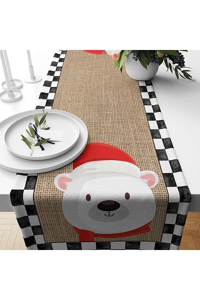 Evmila New Year's Themed Bear Patterned Velvet Runner