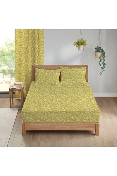 Evmila Modern Pattern Printed Double Elastic Sheet Set Yellow