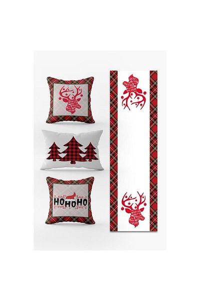 Evmila New Year's Themed 3-Piece Throw Pillow Cover and Runner - Set of 4