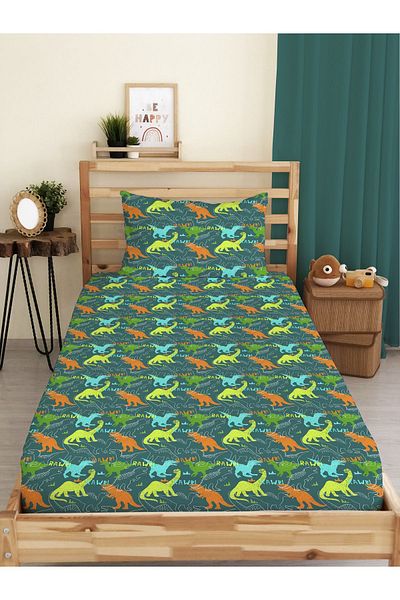 Evmila Dinosaur Patterned Printed Single Elastic Sheet Set