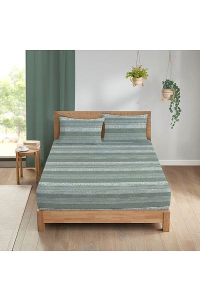 Evmila Line Pattern Printed Double Sheet Set 160x200 Cm - Green