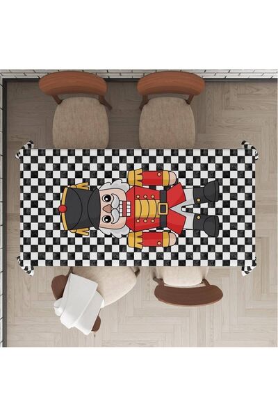 Evmila Yılbaşı Özel Kurşun Asker Desenli Kadife Masa Örtüsü