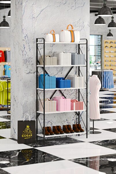 Cosargroup Oval Dekoratif 5 Raflı Metal Geniş Market Rafı Mağza Rafı 90x180cm...