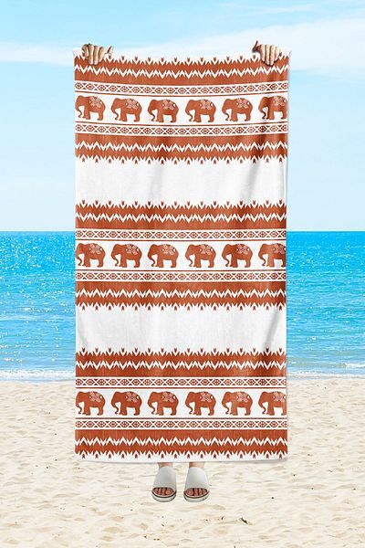 Evmila Πετσέτα θαλάσσης και παραλίας EVMİLA Brown Sea and Beach - Εκτύπωση με σχέδιο ελέφαντα