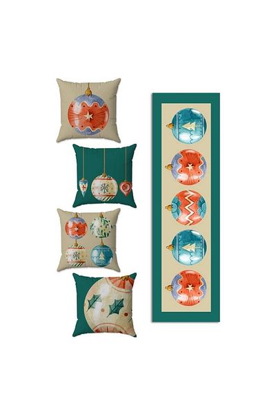 Evmila New Year's Themed 4-Piece Throw Pillow and Runner Set - Set of 5