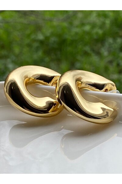 NAZLI Gold Bombeli Kalın Halka Küpe