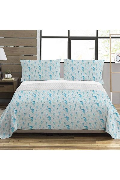 Evmila Blue Double Printed Sea Horse Stiuca - 200x220 Cm