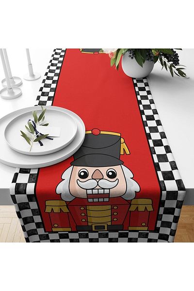 Evmila New Year's Themed Lead Soldier Patterned Velvet Runner