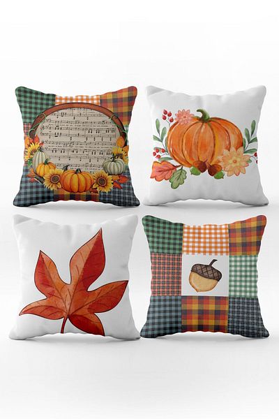 Evmila Set de 4 perne cu model special de dovleac de toamnă și Halloween cu textura de catifea