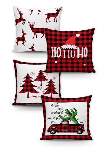 Lolla Evmila Christmas Patterned 4-Piece Throw Pillow Cover Set
