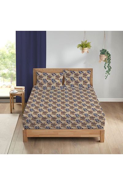 Evmila Σετ σεντόνια με μοτίβο φύλλων διπλό 160x200 cm - Καφέ