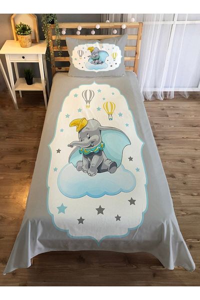 Evmila Elephant in the Cloud Patterned Single Velvet Bedspread - gray