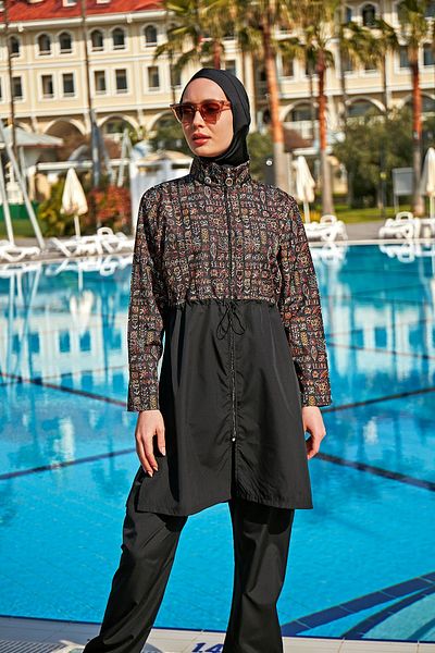 Remsa Mayo R4802 Μοντέλο Πλήρως καλυμμένο μαγιό Hijab με λουλούδια - Remsa Parachute