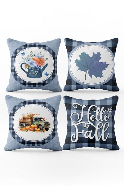 Evmila Set de 4 perne cu model special de dovleac de toamnă și Halloween cu textura de catifea