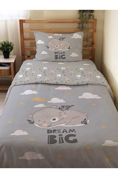 Evmila Double Sided Animal Patterned Set of 2 Without Sheets Printed Single Duvet Cover Set Gray
