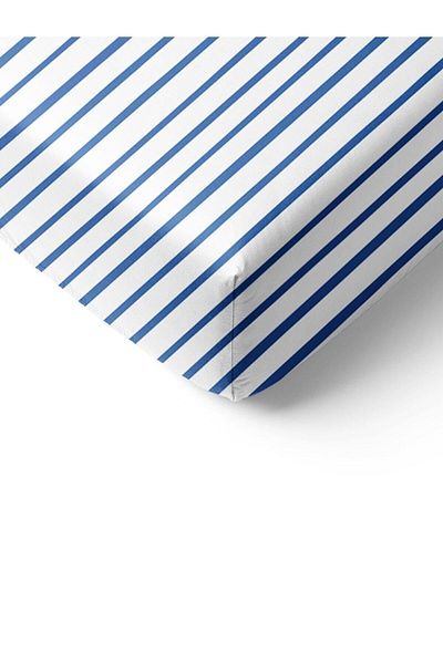 Evmila Blue Striped Printed Single Elastic Sheet Set Colorful