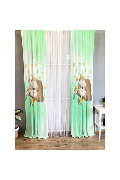 Evmila Children's Room - Animal Patterned Velvet Background Curtain