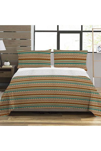 Evmila Ethnic Pattern Double Printed Pique (200x220 cm) Καφέ