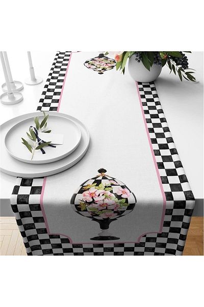 Evmila Velvet Runner - Model Gingham negru