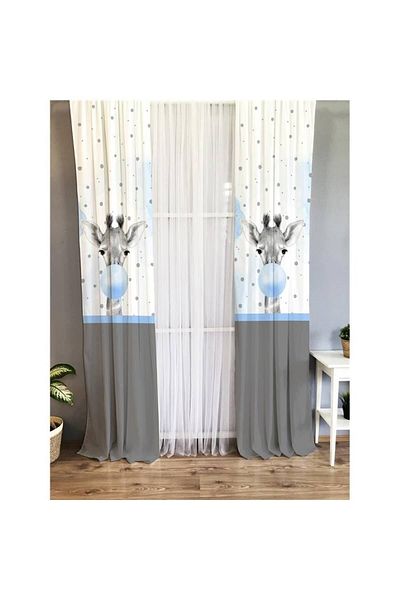 Evmila Giraffe Patterned Children's Room Background Curtain