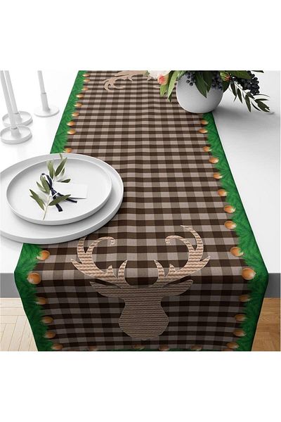 Evmila Runner din catifea cu model special de elan de Anul Nou