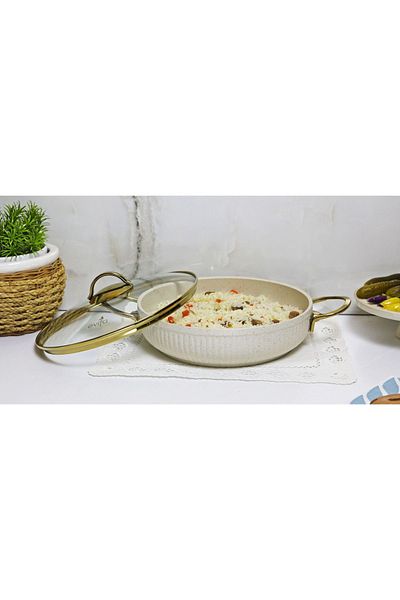 Evita Oyster Gold Granite 28 Cm Flat Pot Ivory