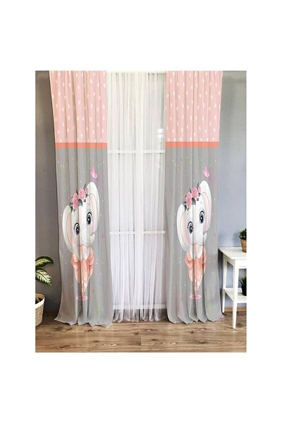 Evmila Elephant Patterned Children's Room Velvet Background Curtain