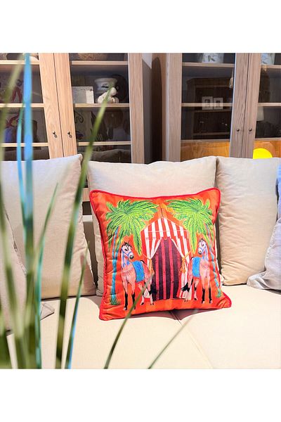 ge living Orange Patterned Velvet Throw Pillow - Cover (50x50)