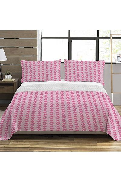 Evmila Pink Heart Pattern Double Printed Pique (200x220 Cm) Pink