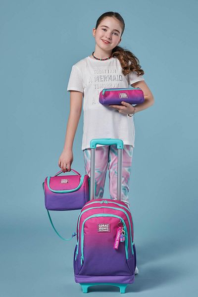 Coral High Set de 3 genți de culoare roz și violet - trei compartimente, SET cu racletă 0123962