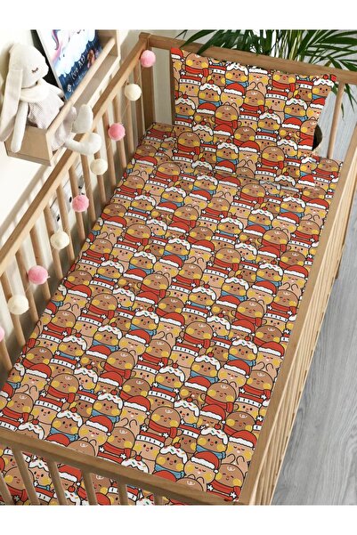 Evmila Yılbaşı Tema Kurabiye Adam Desen Baskılı Bebek Boy Lastikli Çarşaf Seti