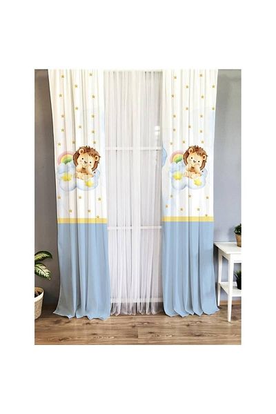 Evmila Lion Patterned Children's Room Background Curtain