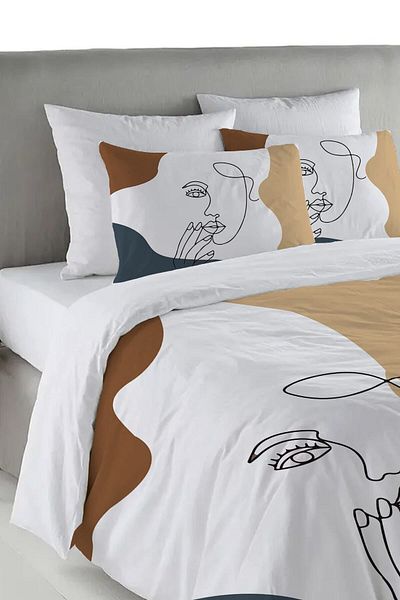 Evmila Σετ Παπλωματοθήκη Kadon Silhouette Pattern Printed Double Personality 200x220 cm - Λευκό
