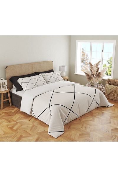 Evmila Γεωμετρικό μοτίβο εμπριμέ Διπλό 200x220 cm 2 τεμάχια 50x70cm Σετ Παπλωματοθήκη - Λευκό